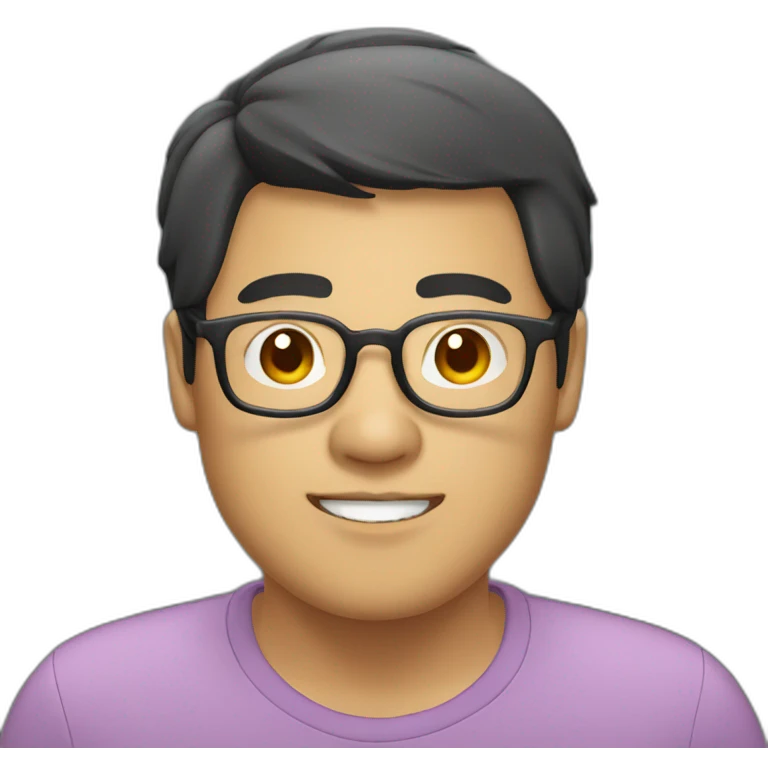 heavy asian guy with neck length hair wearing spectacles emoji