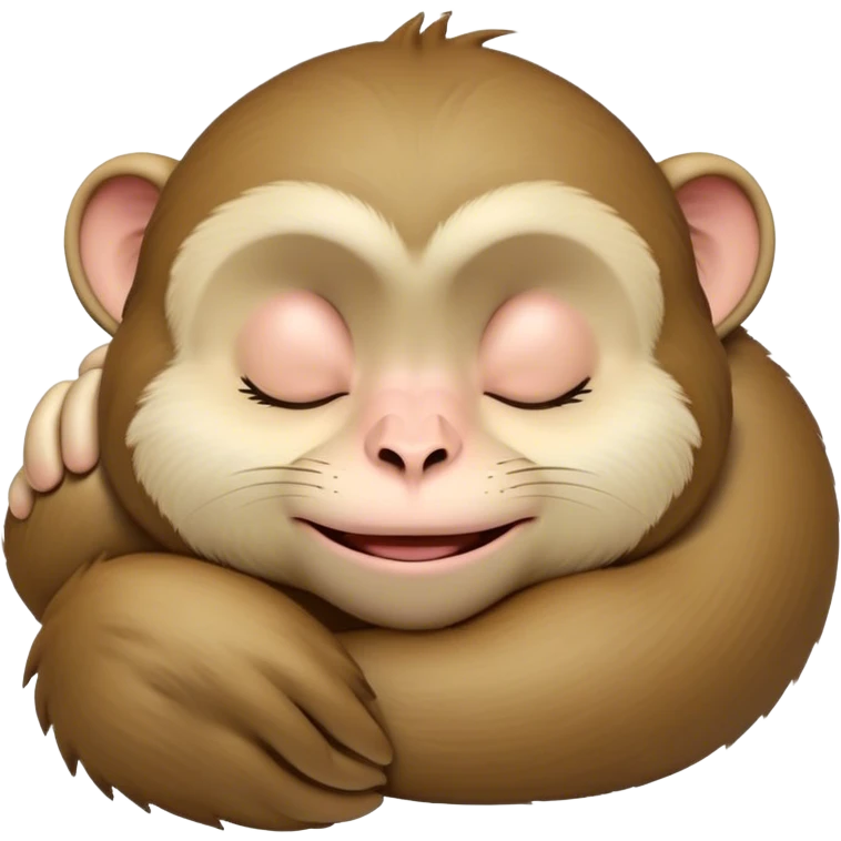 Meme-Worthy cute Sleeping Macaque Portrait Emoji, Head resting peacefully with a contented smile, showcasing soft, downy fur and eyes gently closed in serene slumber, Simplified yet comically adorable features, highly detailed, glowing with a soft, drowsy glow, high shine, relaxed and utterly lovable, stylized with an air of playful laziness, bright and heartwarming, soft glowing outline, capturing the essence of a sleeping macaque that feels destined to become the next viral icon of adorable rest! emoji