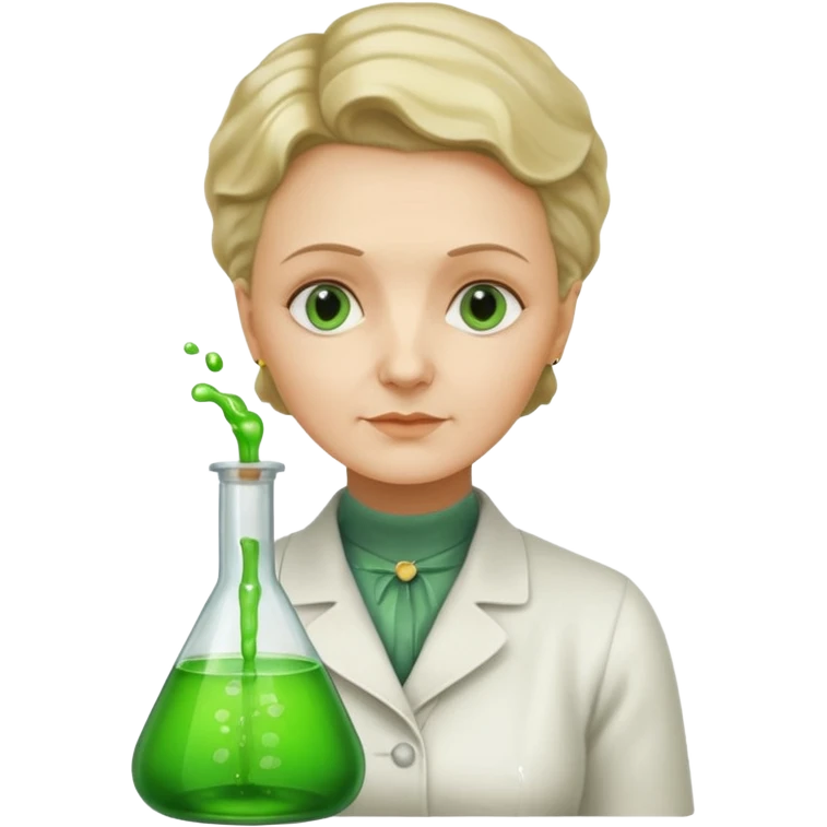 Marie Curie with experimental bottle emoji