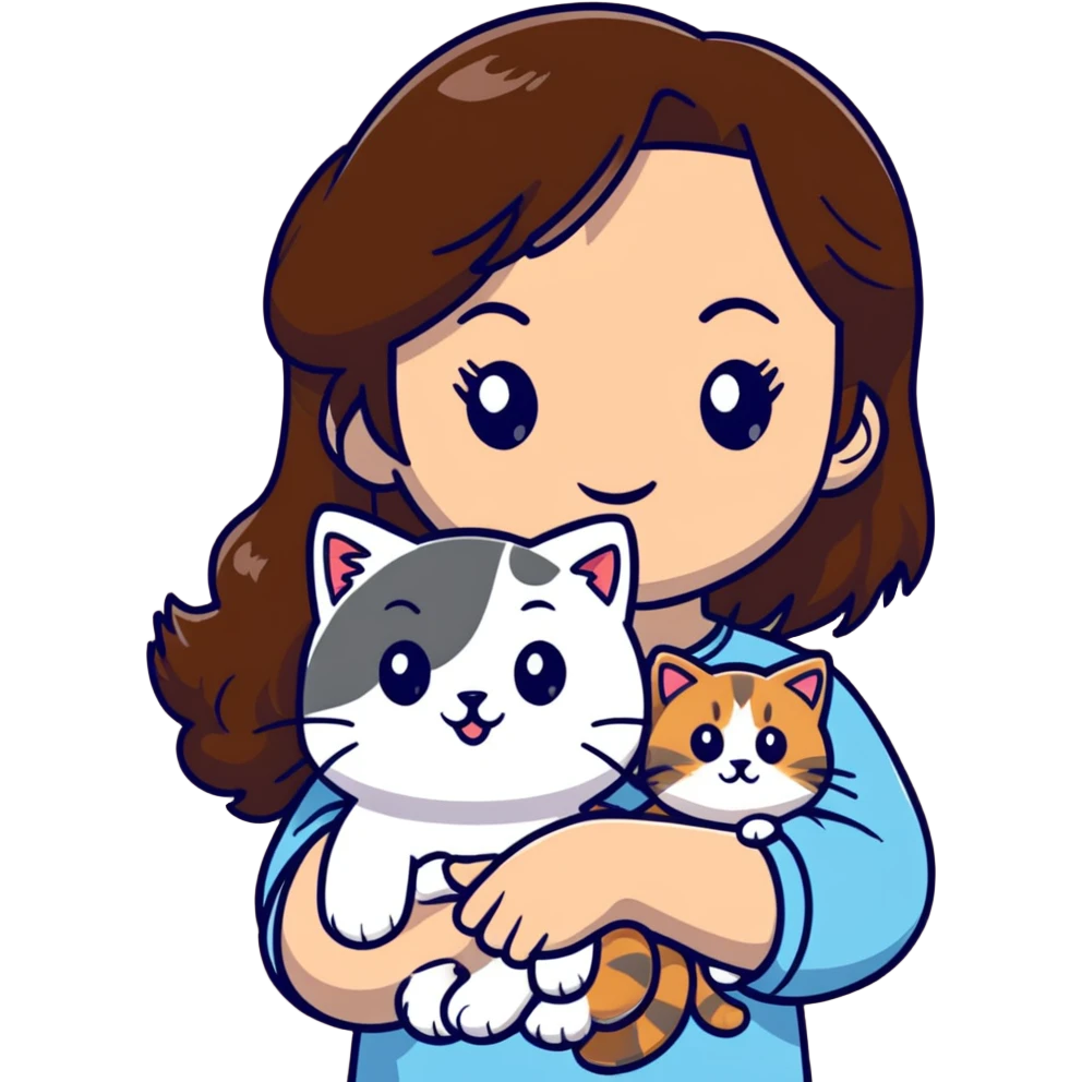 brown-haired girl holding a fluffy ragdoll cat emoji