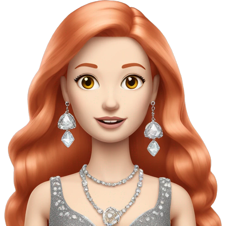 Long red-hair pale barbie with Jewellery  emoji