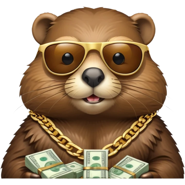 Beaver in sunglasses with stacks of money, gold chain emoji