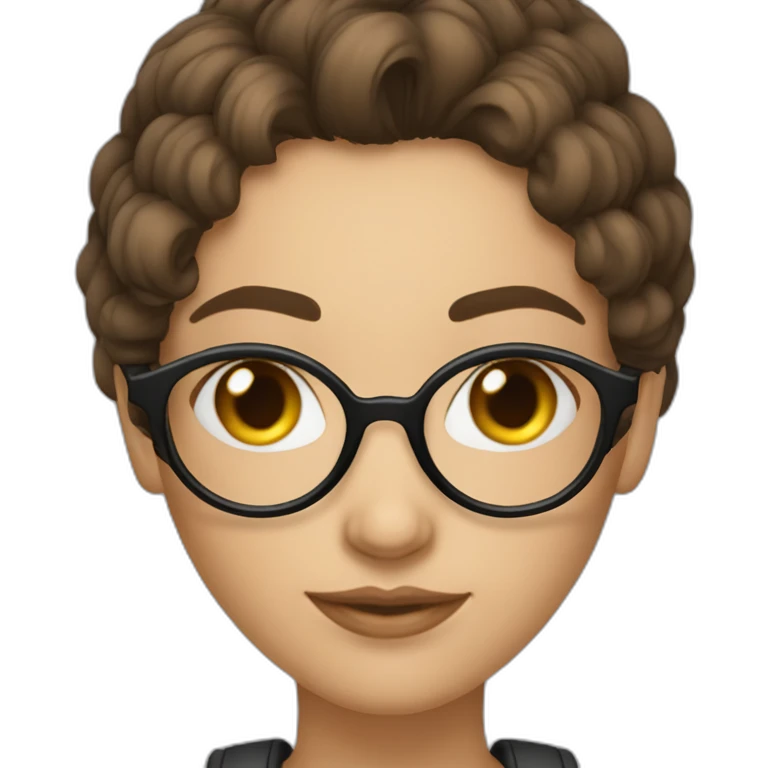 Femme brune cheveux boucles longs avec lunettes rondes emoji