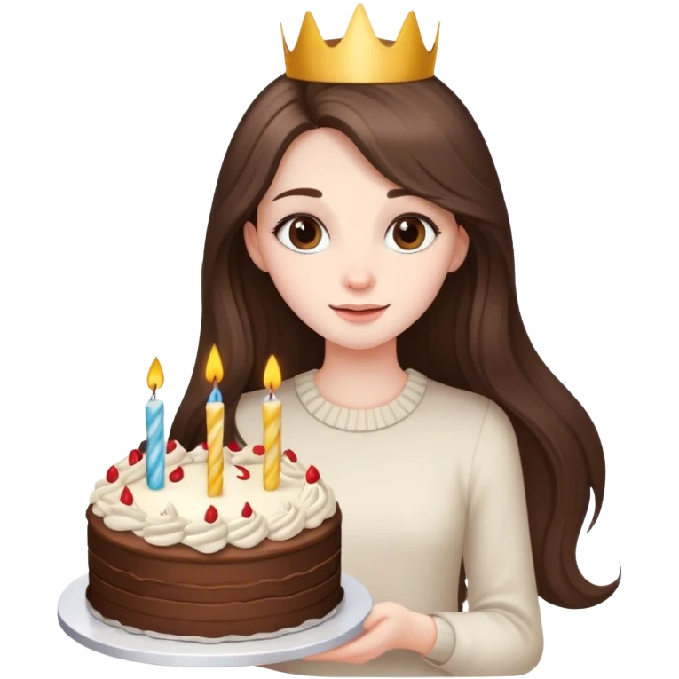  beautiful pale brunette girl with long hair with birthday cake emoji