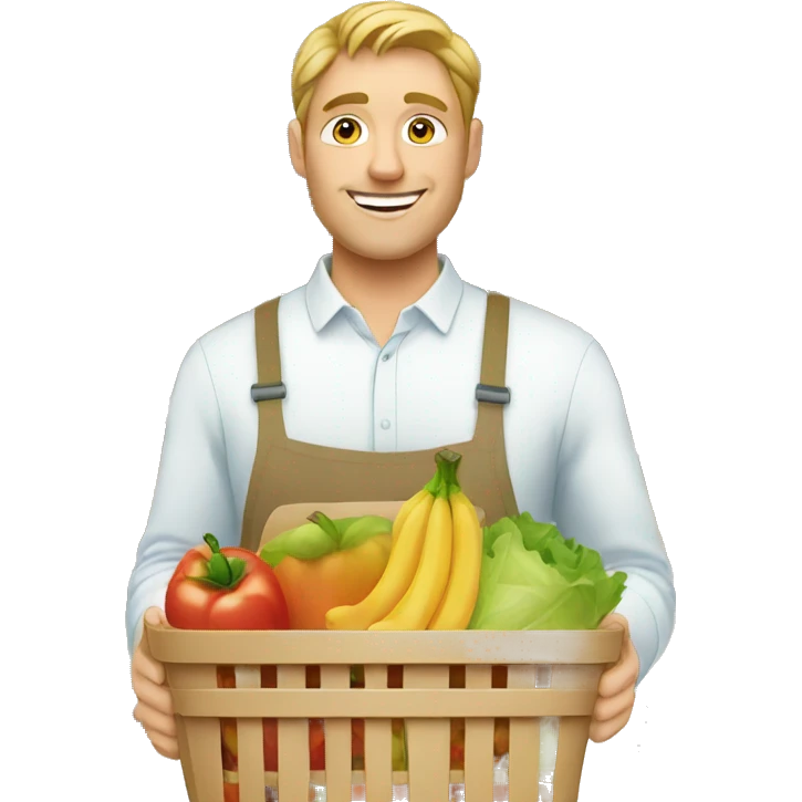white man with product basket in the supermarket emoji