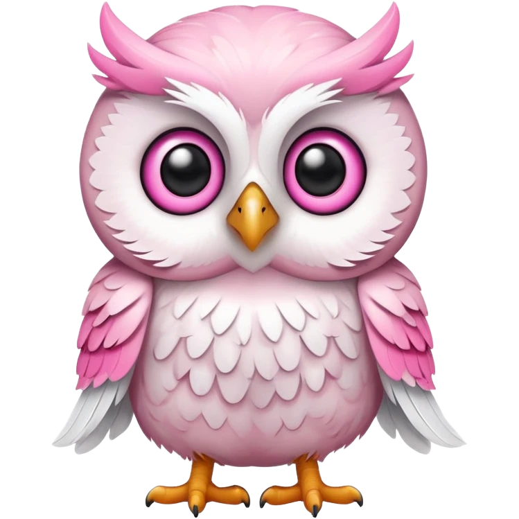 cute baby owl white pink, white eyes emoji