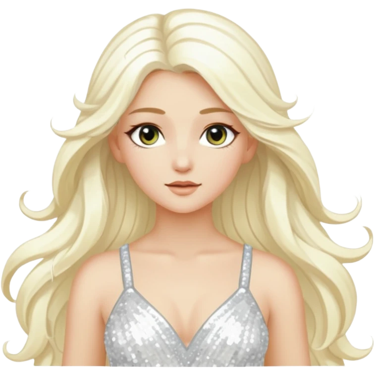 Aura, Goddess of Breeze from Gods and Goddesses with long platinum blonde hair, white sequin outfit emoji