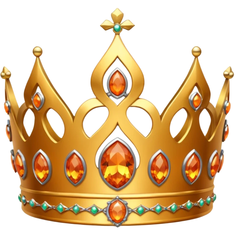 gold tiara with orange stones and a crusader emblem emoji