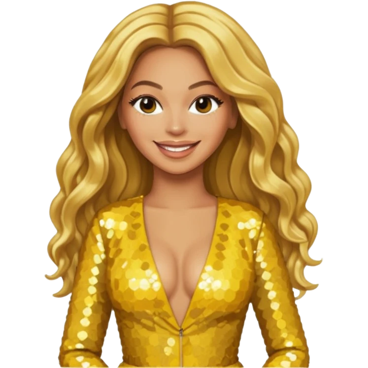 Beyonce from Destiny's Child with long golden blonde hair, yellow sequin outfit emoji