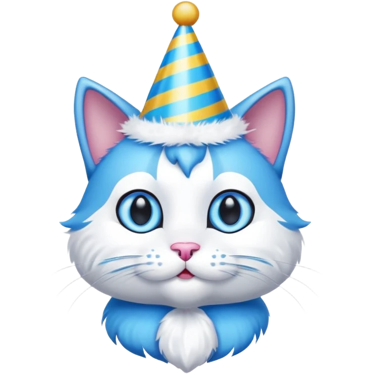 blue cat  with party hats emoji