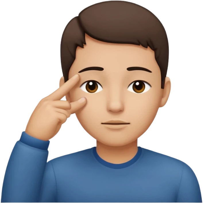 Una persona tocándose la cabeza por la 100 con un dedo índice y los ojos serrados  por arriba de la oreja con una sola mano emoji