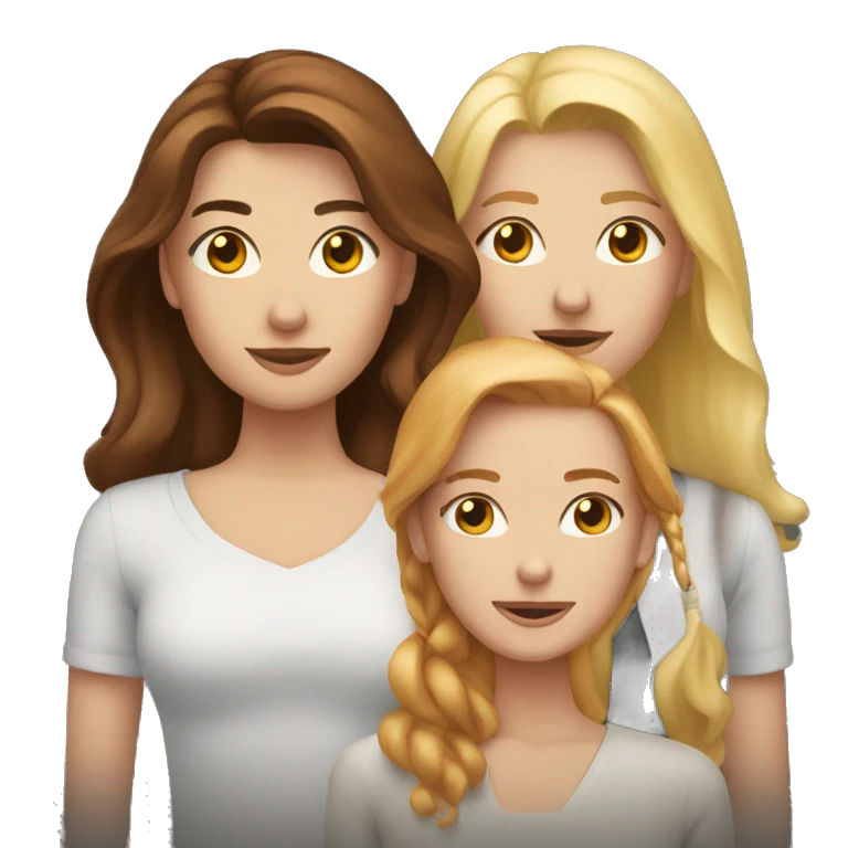 Three friends, one brunette, one blonde, one redhead emoji