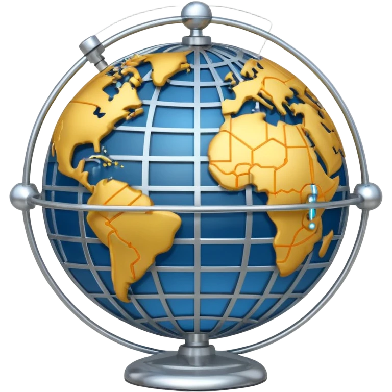 gear and globe, with circuit-style connected nodes, representing global system configuration and connectivity. emoji