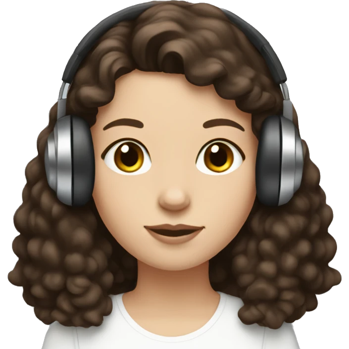 White girl, dark straight hair in headphones with brown poodle emoji