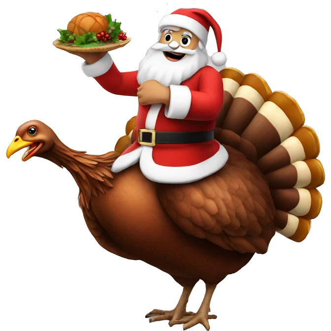 Santa riding a giant turkey emoji