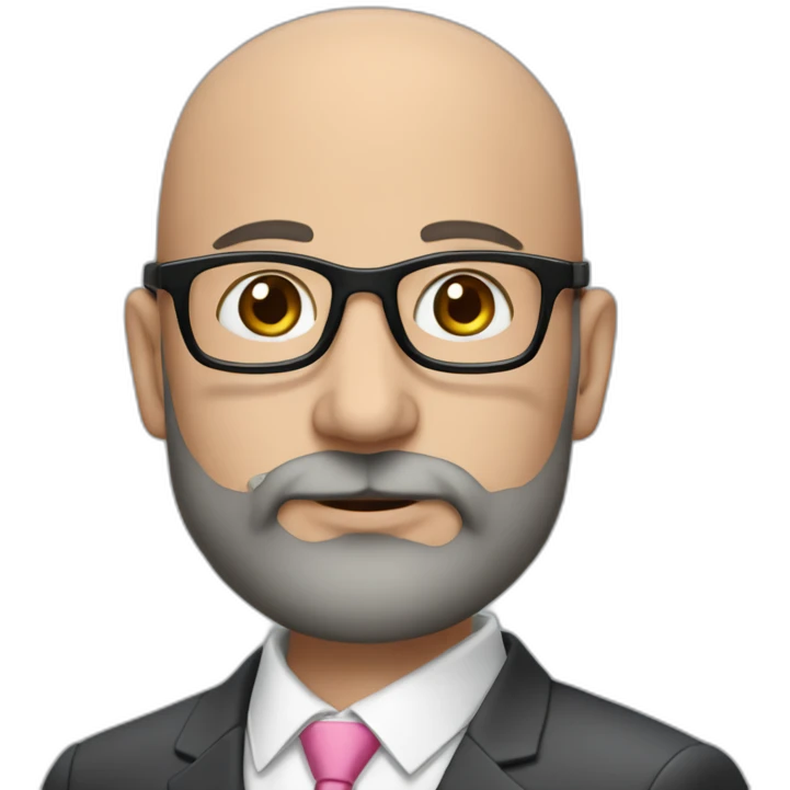 A Jewish man with a beard, balding dark hair with gray on his head with full pink lips, in a business suit and glasses emoji