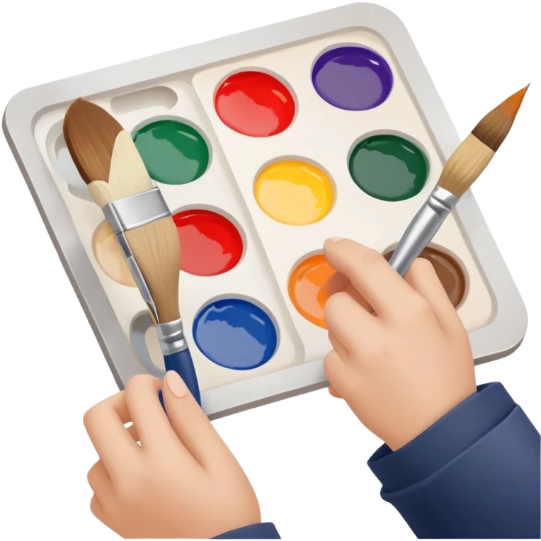 hands holding a paintbrush and palette, simple and friendly emoji