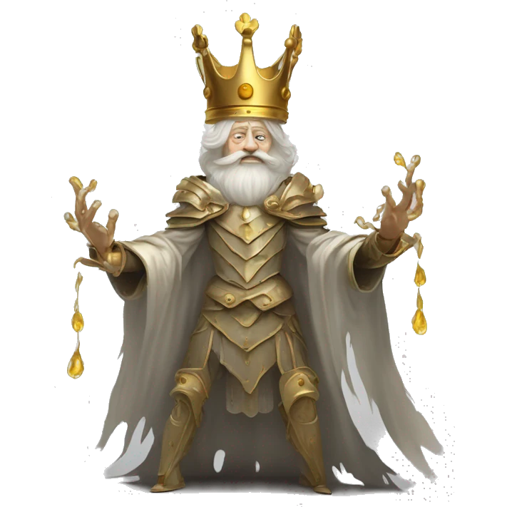 Vintage King hamlet old man big beard gold crown wearing armour fading ghost hands out trapped melting into wisps emoji