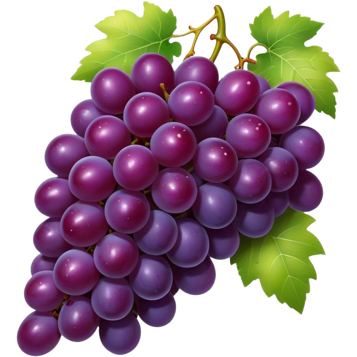 Cinematic glossy purple grapes, plump and dewy, gathered in a beautiful cluster, deep rich hues, ultra-detailed, fresh and juicy, soft glowing light. emoji