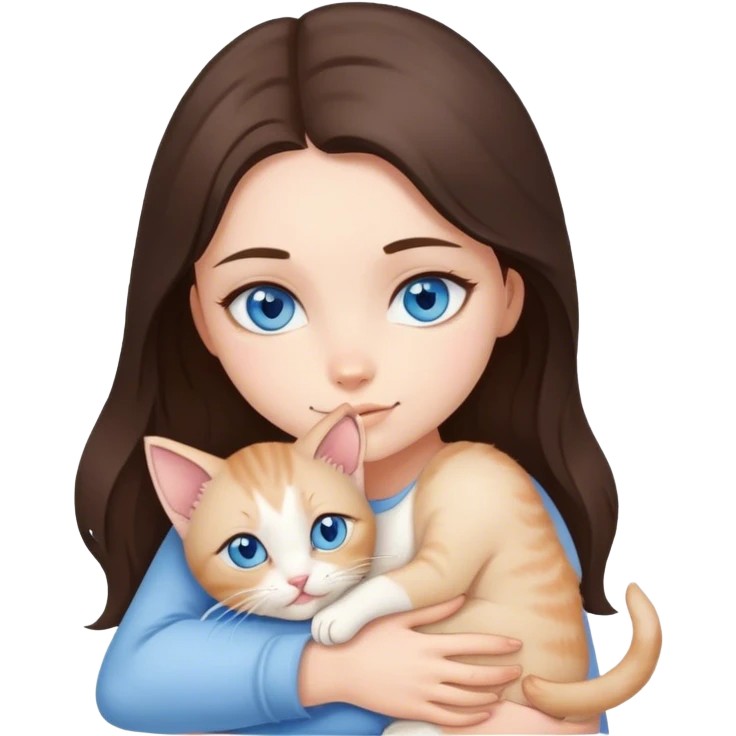 brunette girl with blue eyes hugs beige kitten  emoji