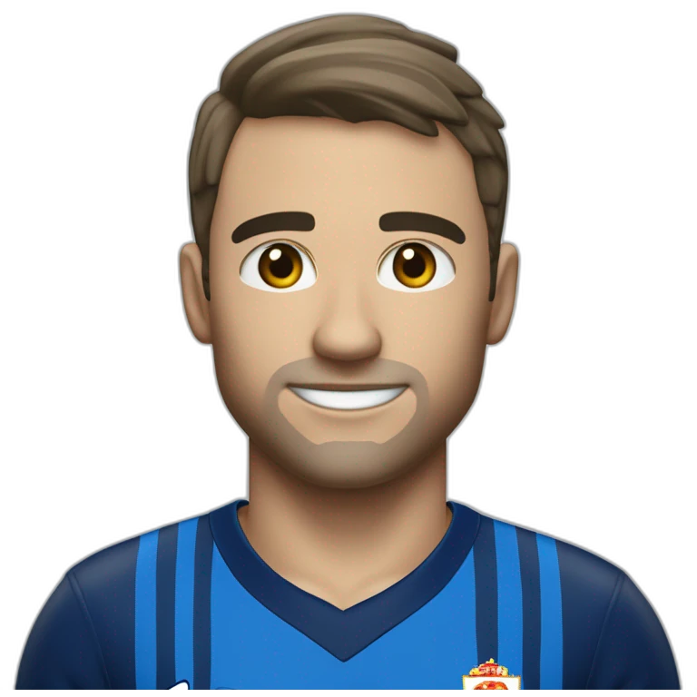 Futbolista español de 16 con camiseta azul marina y una franja azul clara en los hombros. Con el número 8 en la camiseta. que ponga PLAZA emoji