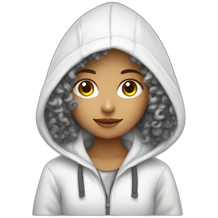 a white tenage curly girl wearing a hoodie working on a laptop emoji