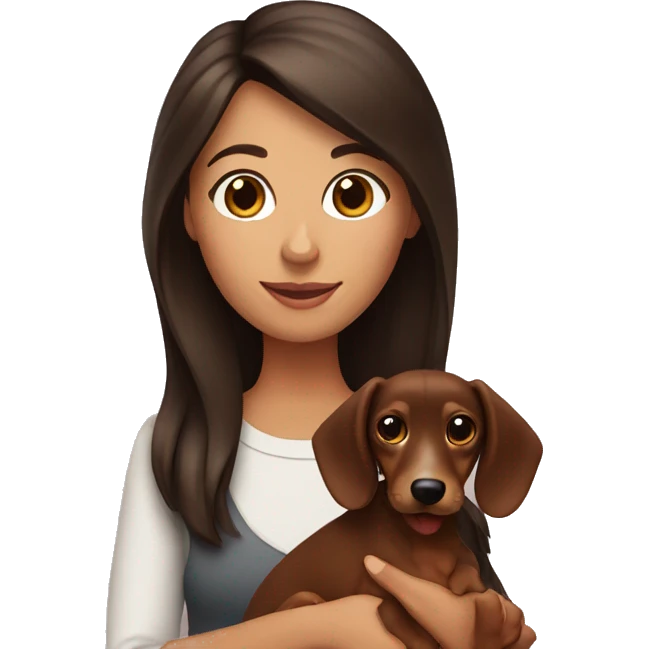 Brunette holding brown dachshund emoji