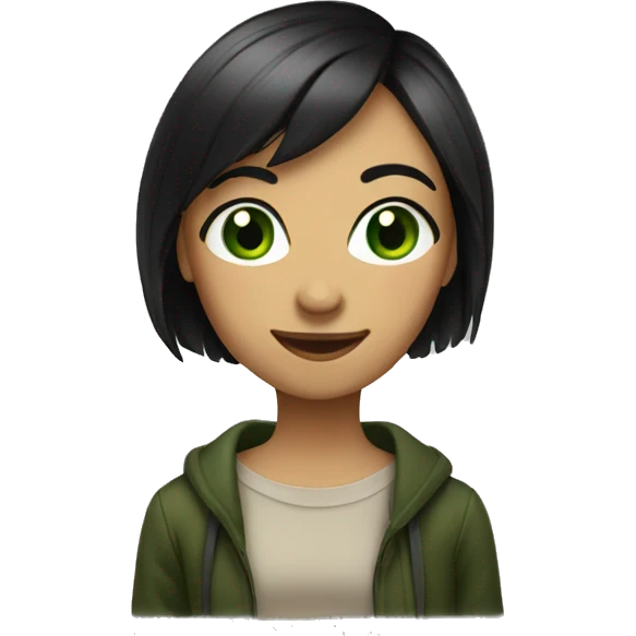 skinny italian girl with short black straight hair smiling with green eyes emoji