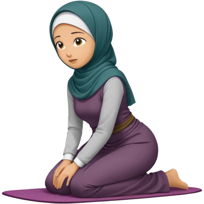 Woman Kneeling for Islamic prayer side view prostrate emoji