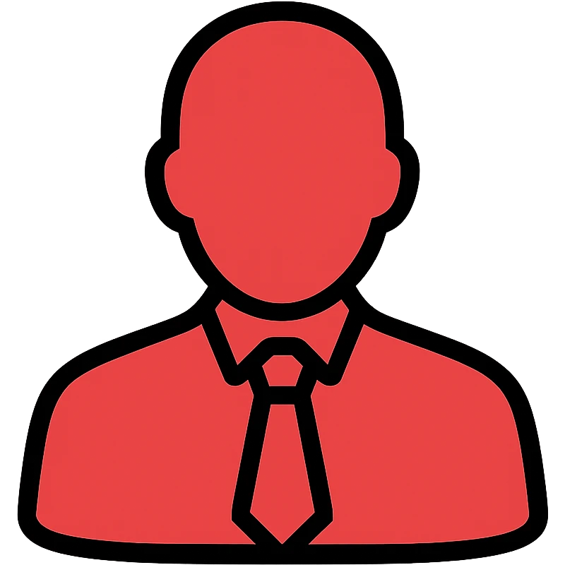 Minimalist red business executive icon. Head and shoulders silhouette with tie, all red lines. Clean and simple CEO representation. emoji