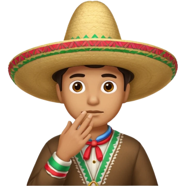 person deep in thought, wearing a traditional Mexican sombrero. The character has a neutral or slightly furrowed expression, one hand gently touching their chin in a classic thinking pose.  emoji