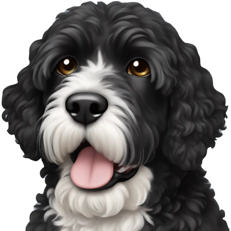black face Portuguese water dog with white chin  emoji
