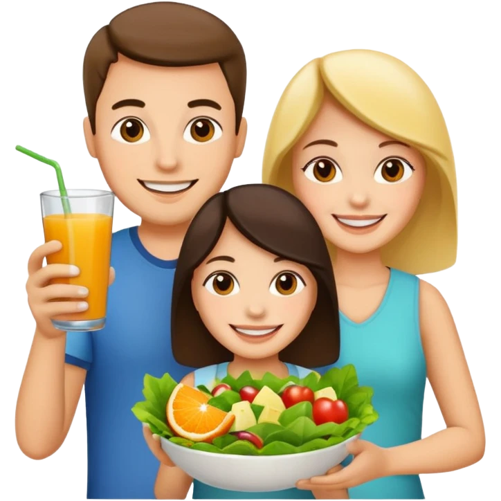 family holding salad and orange juice emoji