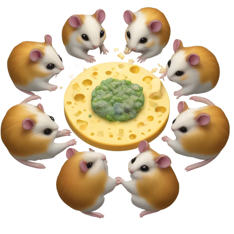 alien hamster cult with cheese and weed on ufo emoji