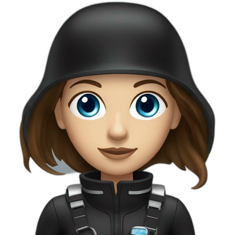 a woman with an a black scubadiver suit. she has blue eyes, brown long and straight hair emoji