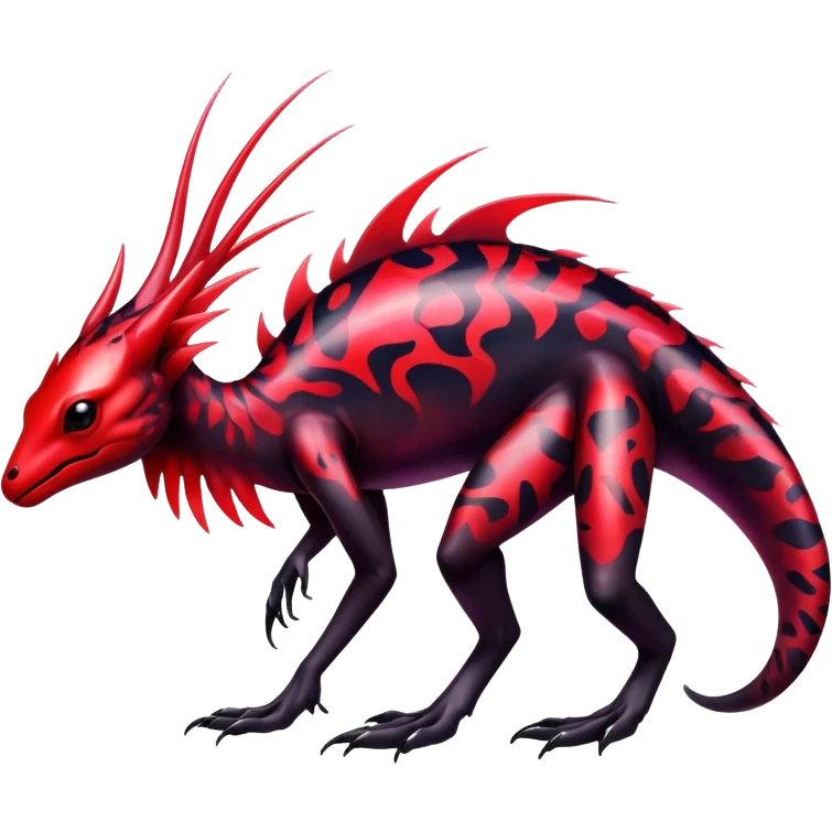 a translucent black red iridescent ethereal tropical edgy vernid-fionbri-creature with splash patterns full body emoji