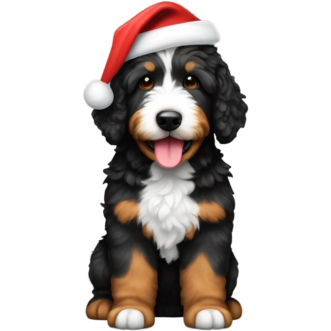 Bernedoodle with Santa hat emoji