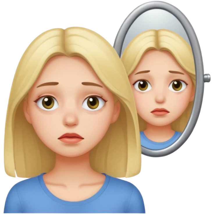 Уставшая девушка смотрит в зеркало emoji