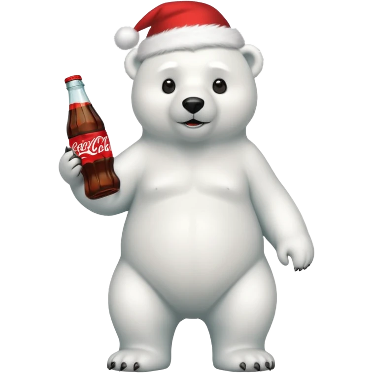full body polar bear with christmas hat on with a bottle of coca cola  emoji