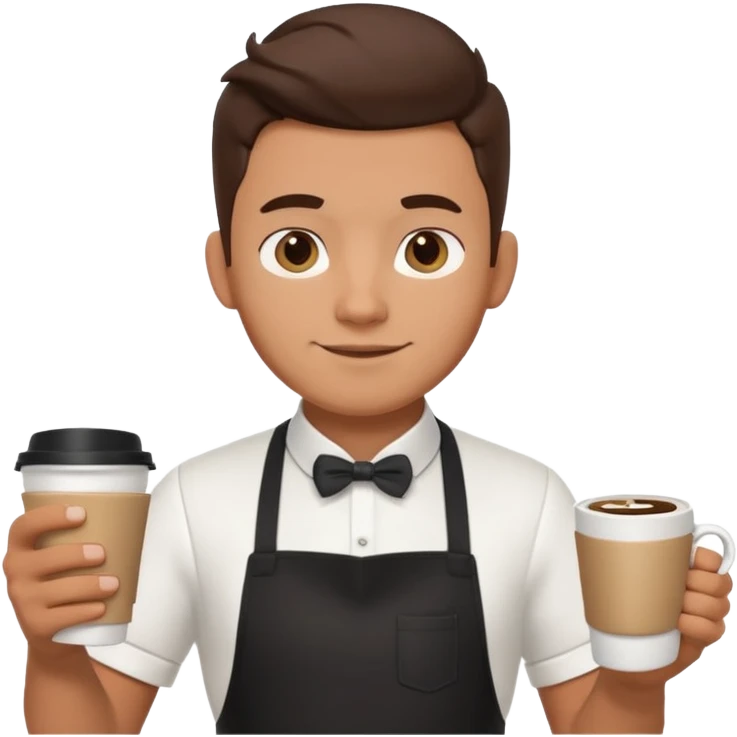 male barista portrait, head and shoulders only, wearing apron collar, holding a coffee cup, confident friendly expression, cafe worker vibe, 3D cartoon, mobile game icon style, clean background, no text, no watermark
 emoji