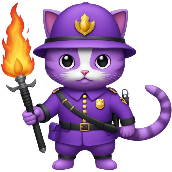 Un chat violet avec une arme a feu emoji