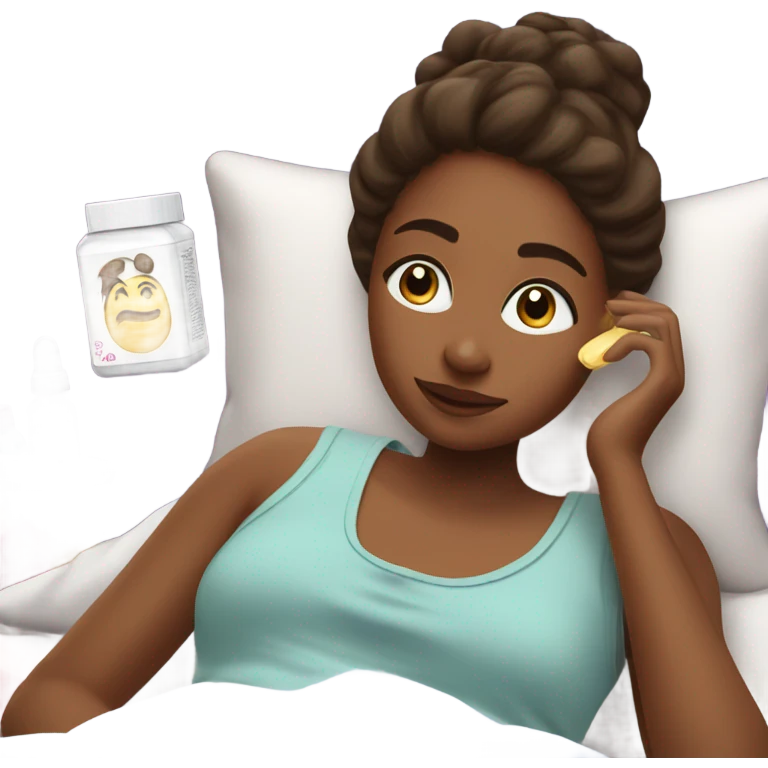 Girl being comfy on her bed watching a movie and doing skincare emoji