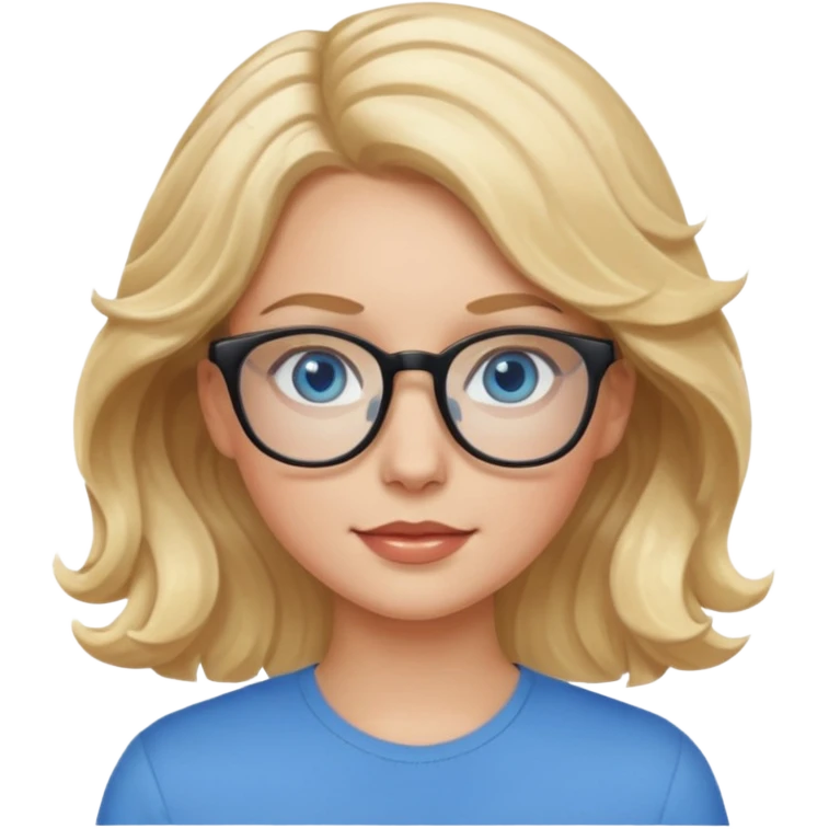 White girl with wavy, blonde hair, blue eyes, and glasses. emoji