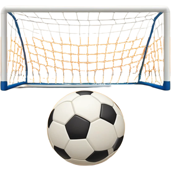 A close-up of a mini-football (futsal) ball placed on a wooden floor of an indoor sports hall, with the goalposts in the background. The scene highlights the smooth texture of the ball and the detailed net of the goal, emphasizing the fast-paced nature of the sport. emoji