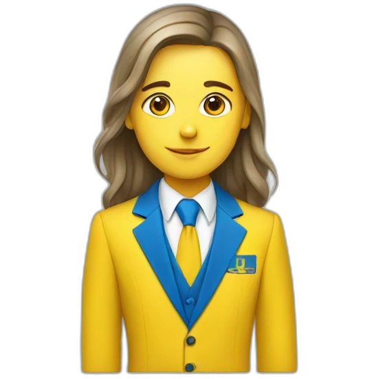 Ukrainian student wearing a suit in the color of the Ukrainian flag emoji