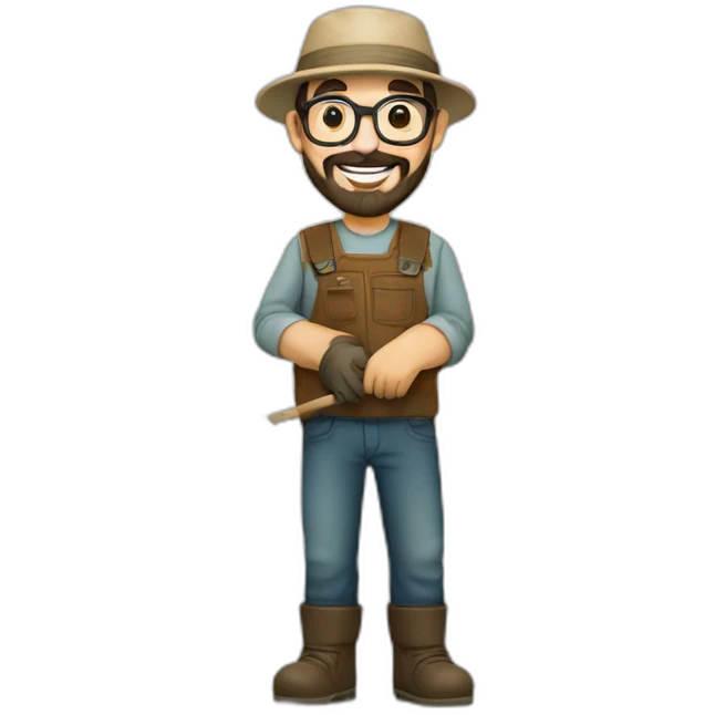 happy gardener man short dark hair beard rounded glasses with hat emoji