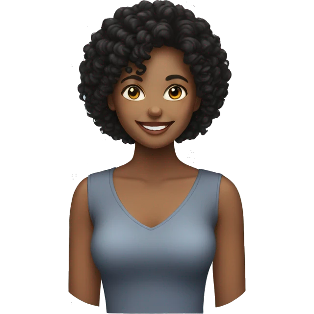 woman in her 30s, black, curly hair smiling emoji