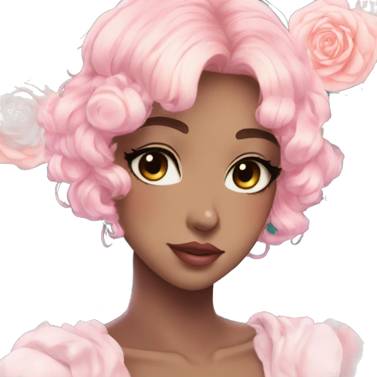 Gorgeous pastel anime style lady with blushing face and roses leaves glitter sparkle aesthetic trending style emoji