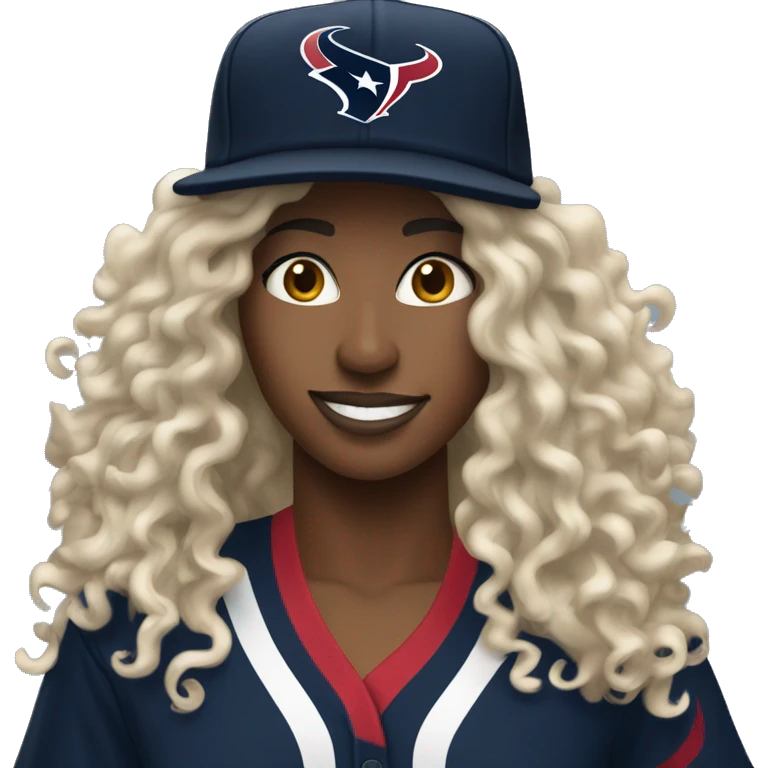 HOUSTON TEXANS baseball hat woman with long curly hair  emoji