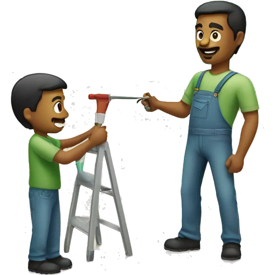 A man and his father painting a wall green with a roller emoji
